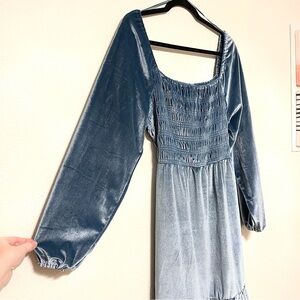 LC Lauren Conrad Velvety Blue Long Sleeve Boho Dress Size M